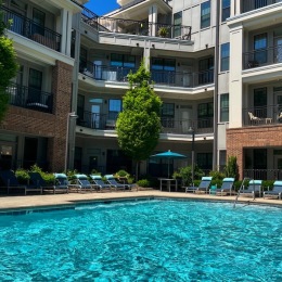 a swimming pool in a courtyard