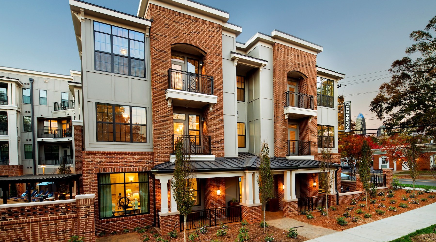 an apartment building with balconies